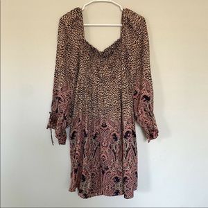 Maeve Anthropologie Smocked Milou Paisley Leopard Print Dress